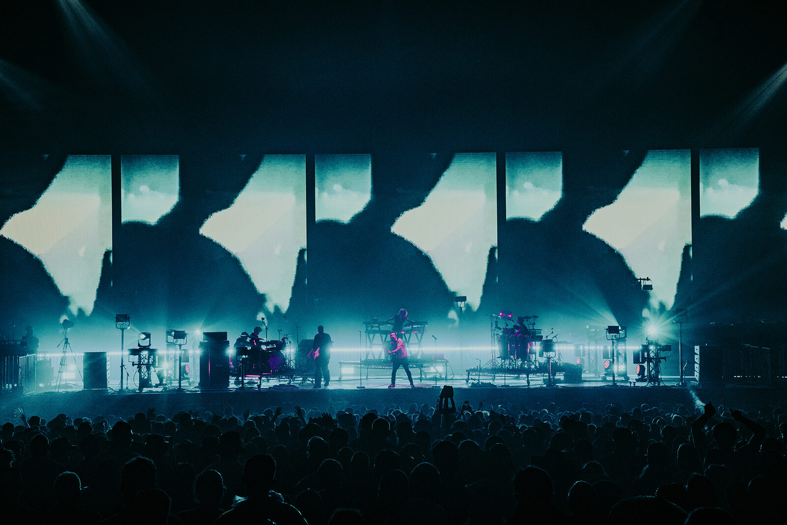 Blue video panels over the Faithless stage, Creamfields 2026