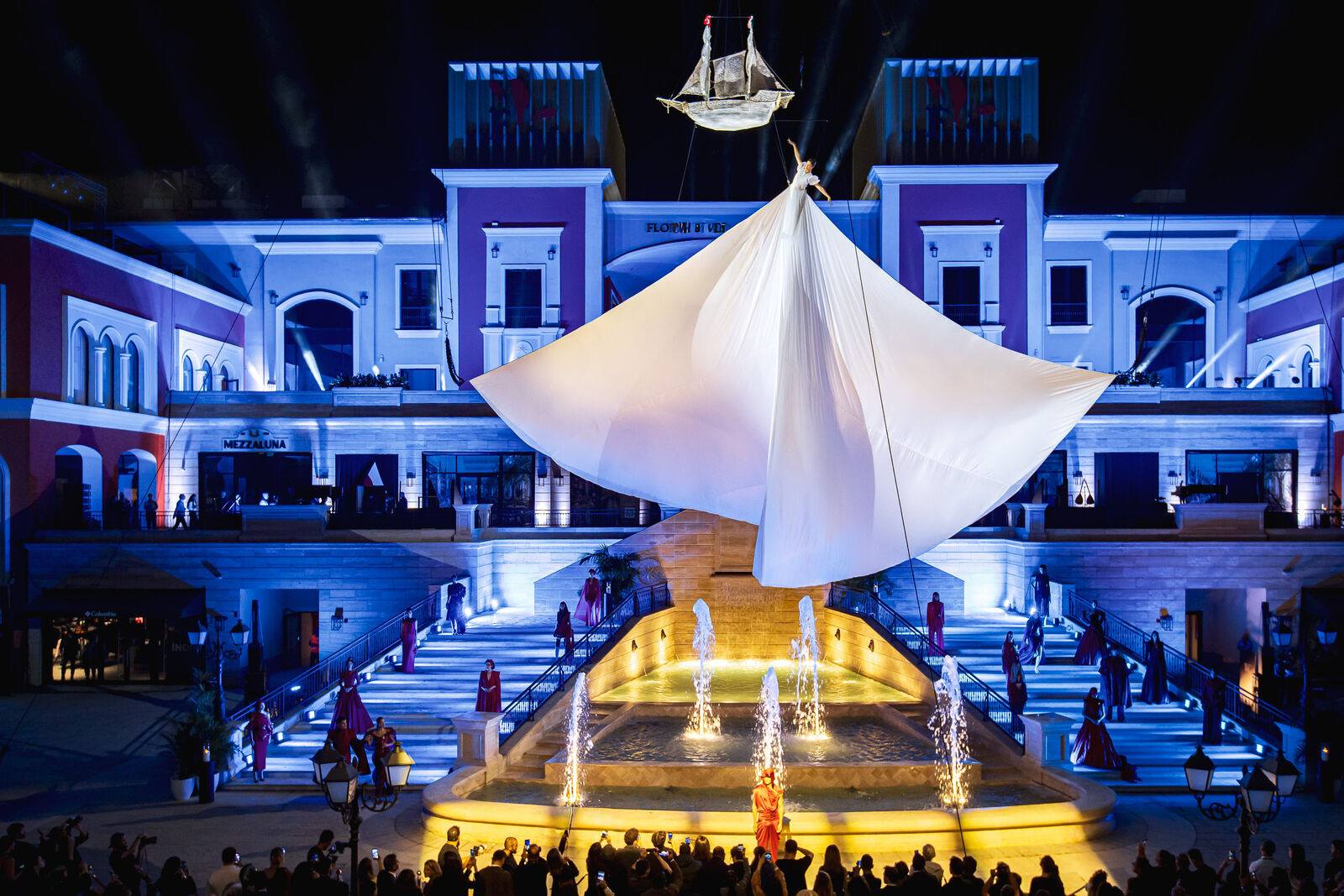 Aerialist over the fountain