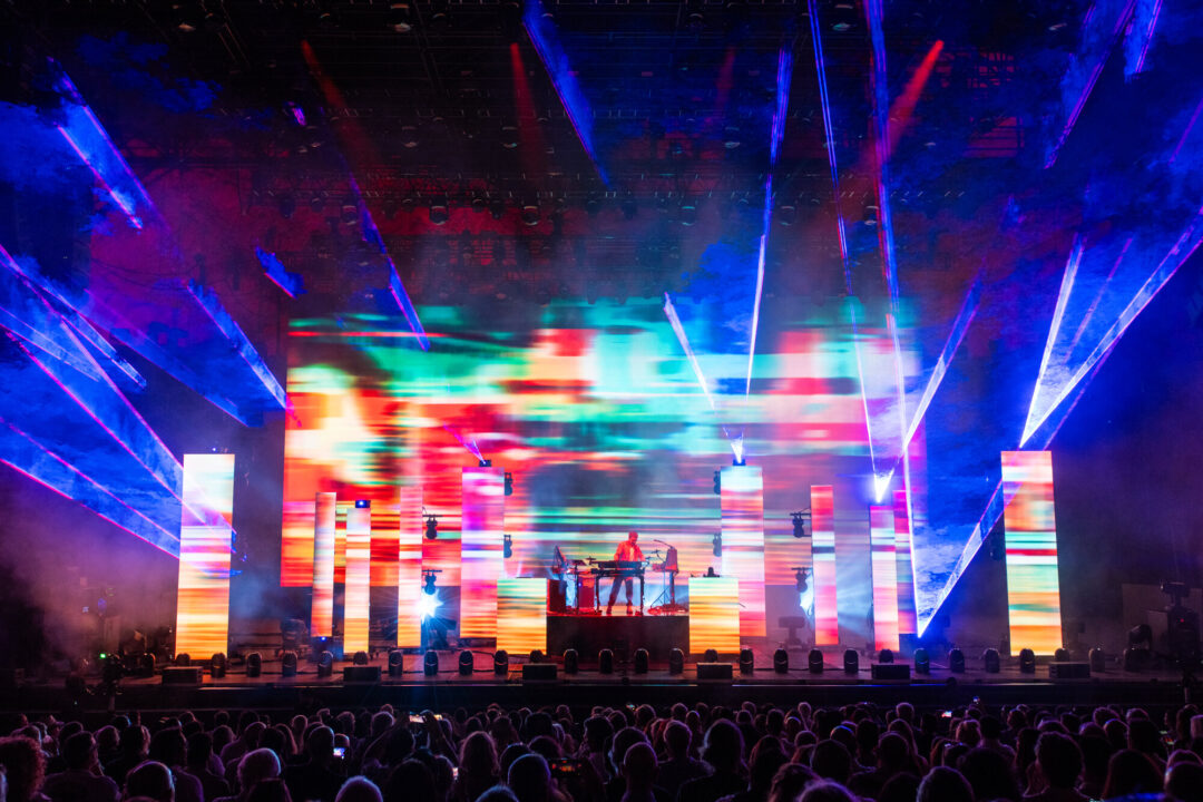 LED columns and lasers behind the band, Jean-Michel Jarre 2026