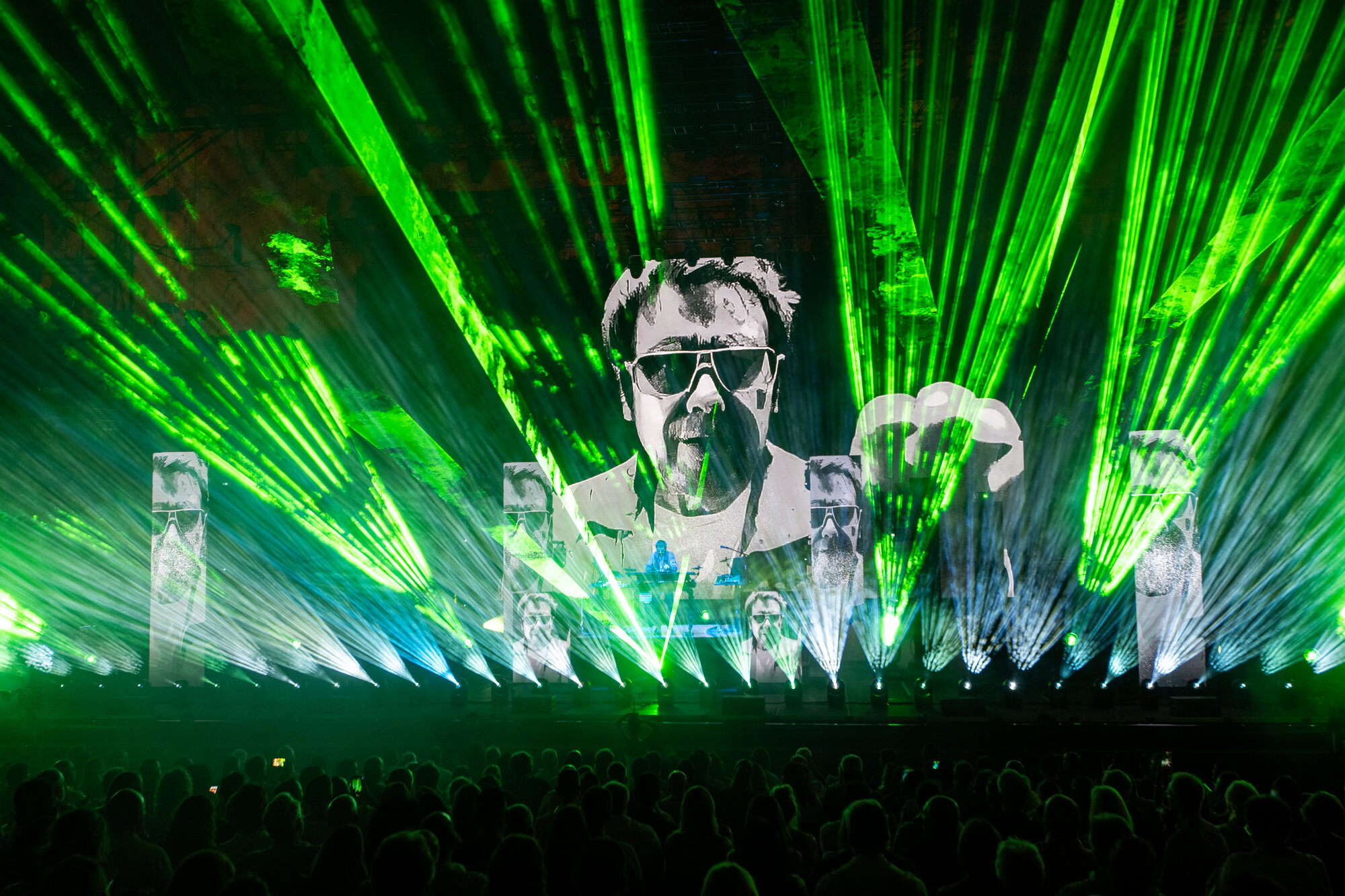 Green laser canopy over the crowd